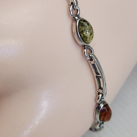 Baltic Amber multi color emerald fine 925 Sterling silver Link Bracelet - Picture 4 of 15